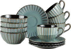 MÄSER 931966 Série Confino Service de table pour 4 personnes, look vintage moderne, service de petit-déjeuner en céramique, 12 pièces, couleur essence avec accents noirs, grès