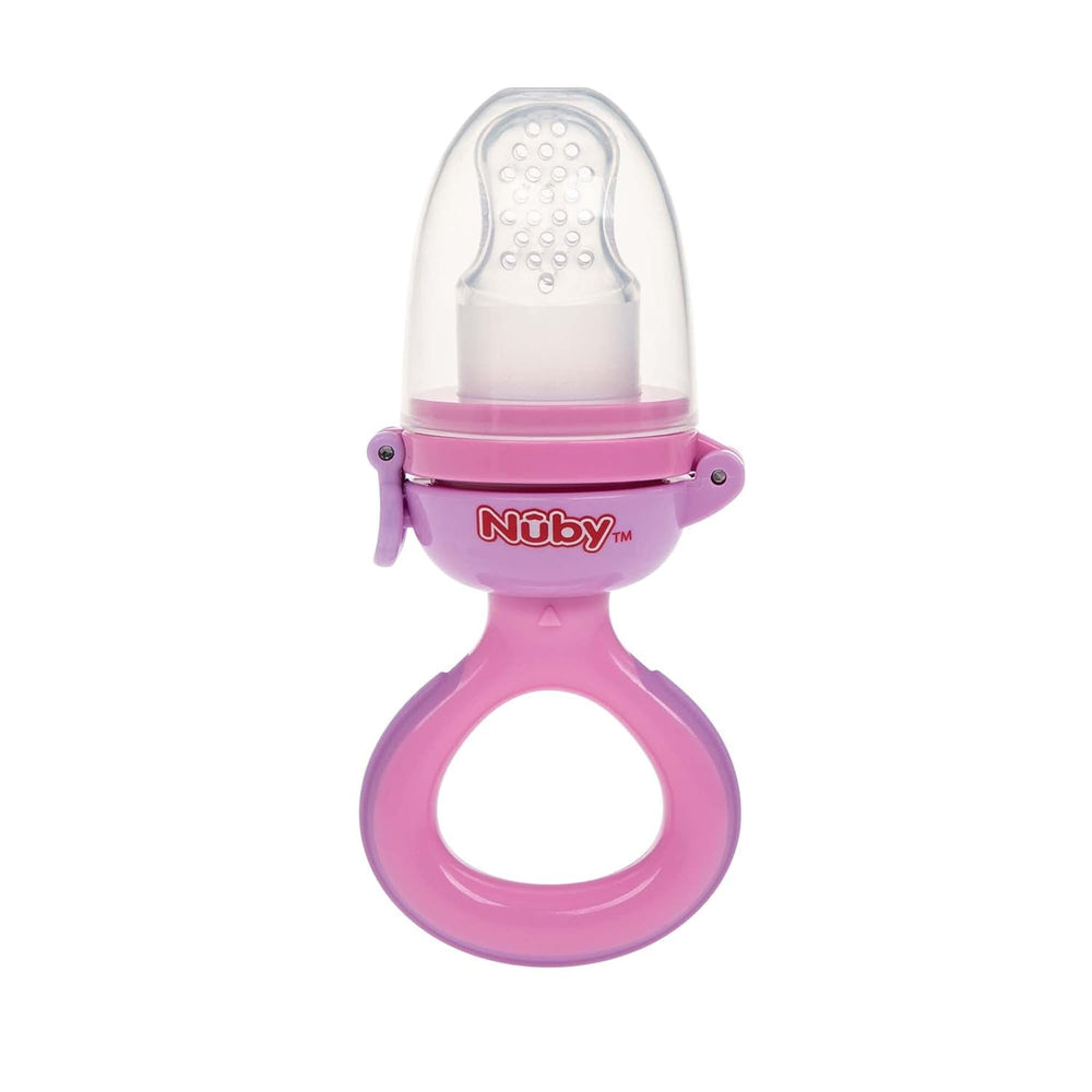 Nuby Mangeoire à Fruits en Silicone - Mangeoire à Fruits pour Bébés de 6 Mois et Tout-Petits - Anneau de Dentition pour Fruits, Légumes et Purées - Sans BPA - Rose - 6+ Mois