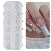 Nail Art Strasssteine 1 Schachtel, Nail Charms, 12 Typen Weiße Perlen Für Nägel, Flatback Strass, Klein Edelstahl-Perlen, Nagel Deko, Nagel Zubehör