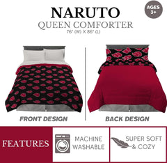 Franco Naruto Anime Akatsuki Motif Parure de lit en microfibre douce Queen, (Produit officiel Naruto) Couettes et couettes Naty Shop