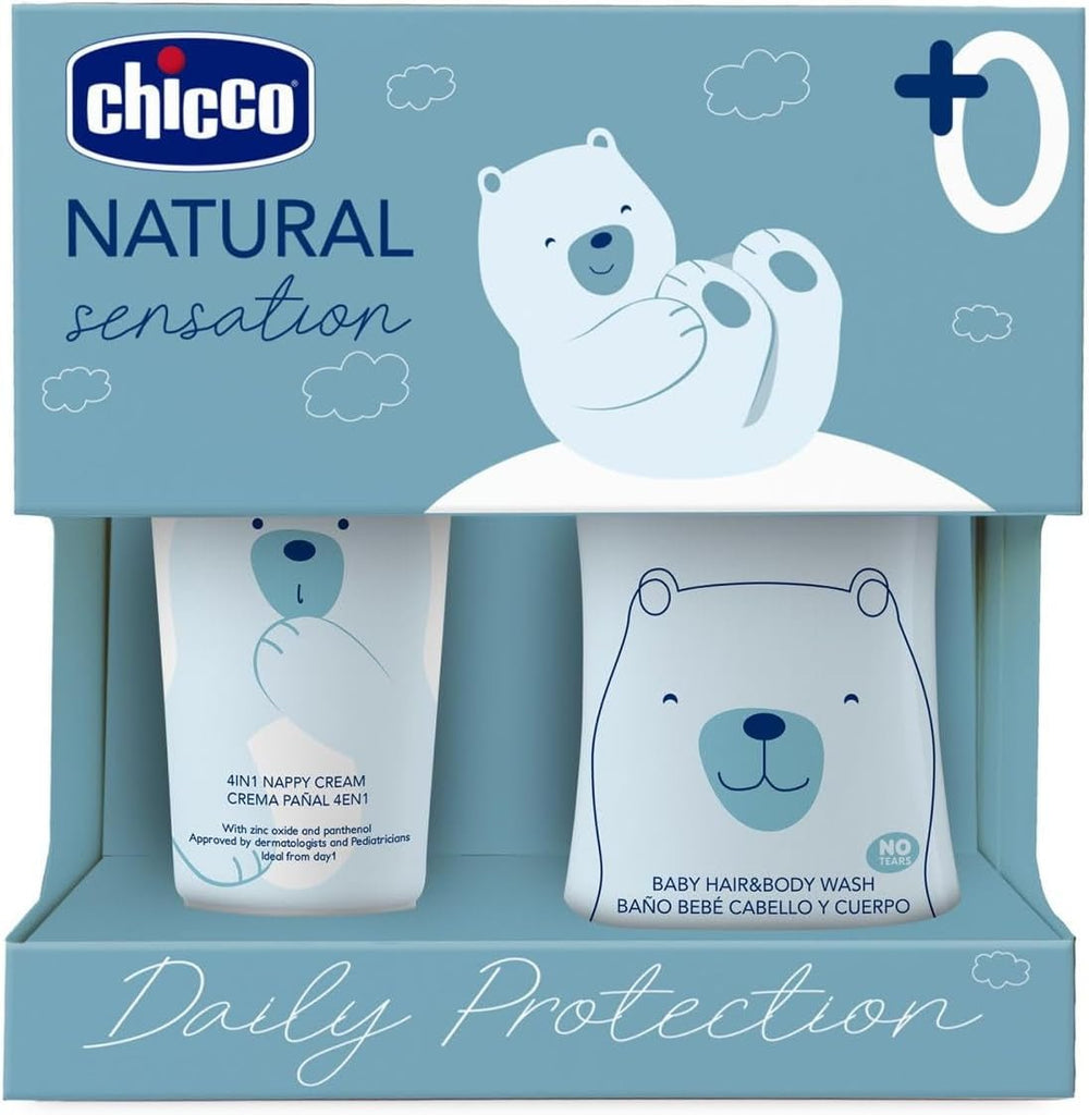 CHICCO NATURAL SENSATION - SET 2 : 1 SHAMPOOING ET BAIN - NON DESSÉCHANT 200 ML, 1 CRÈME DE CHANGEMENT 4EN1 100 ML Enfants - Bain et soin Naty Shop Default title