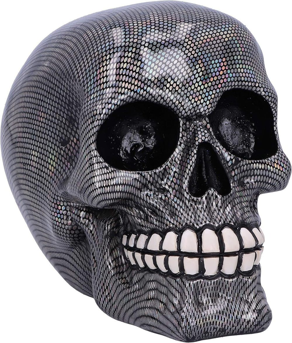 Crâne en résille argenté holographique Ornement de crâne en résille holographique argenté Argent 16,5 cm Statuettes et sculptures Naty Shop Titre par défaut