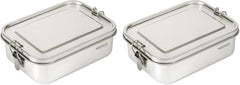 Cutie de prânz wenco din oțel inoxidabil, cu 2 compartimente, cutie de prânz mare cu capacitate de 850 ml, rezistentă la apă, lavabilă în mașina de spălat vase, inclusiv inel de silicon de schimb, 18,5 x 14 x 5,5 cm, argintiu (pachet de 2) Cutii depozitare alimente Naty Shop 850 Ml (pachet de 2)