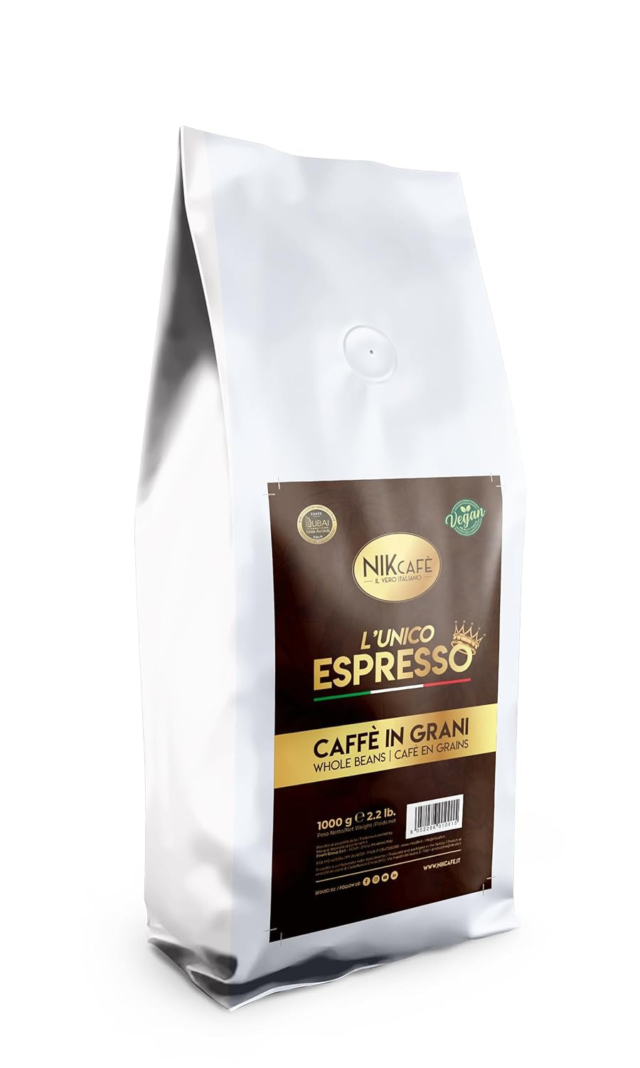 Nik Café Espresso Blend - Le vrai italien - Lauréat du World Food and Drink Award 2023 - Grains de café torréfiés, 1 kg