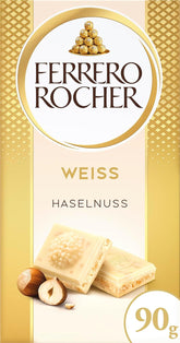 Barre Ferrero Rocher - Chocolat Blanc aux Noisettes - Cadeau de Saint Valentin pour Elle et Lui - 1 Barre de Chocolat x 90g