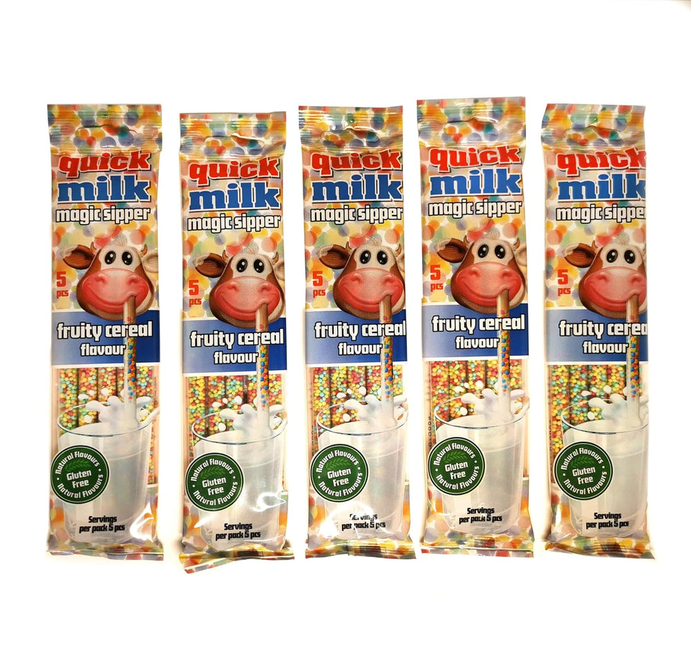 Céréales fruitées QUICK MILK - Préparation pour le lait avec des recettes et des fruits, 5 paquets et 5 boissons (25 pièces)