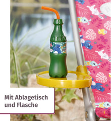 BABY born 832790 Weekend Fishing - Ensemble d'accessoires pour poupée de pêche avec chaise longue aux imprimés vifs, table d'appoint, verre, panier, canetons et canne à pêche et chemise longue rose, Rose