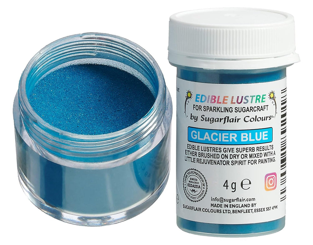 Sugarflair Lustre Colorant alimentaire comestible, Bleu glacier – Poudre lustrée comestible pour gâteaux, muffins, chocolat, pâtisseries, desserts, glaces, boissons, cocktails et plus encore – 4 g