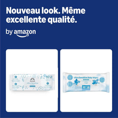 Șervețele umede pentru bebeluși ultrasensibile de la Amazon, 100% fibre vegetale, 99% apă, 1080 de șervețele, fără parfum, 18 pachete a câte 60 de șervețele fiecare (vândute anterior sub marca Mama Bear, produs identic)