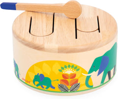 Janod - Tambour Gioia - Tambour + tambour en bois FSC - Jeux de rôle et éducation musicale précoce - Aquarelle - Dès 18 mois, J07650 Bebe Toys Naty Shop
