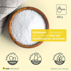 Raab Vitalfood Mélange de sel de potassium, mélange de sel minéral avec 66,7 % de chlorure de sodium (eau de Cologne) et 33 % de chlorure de potassium, le potassium est destiné à l'alimentation en eau normale d'un liquide à base de sel (dose de 1 x 200 g)