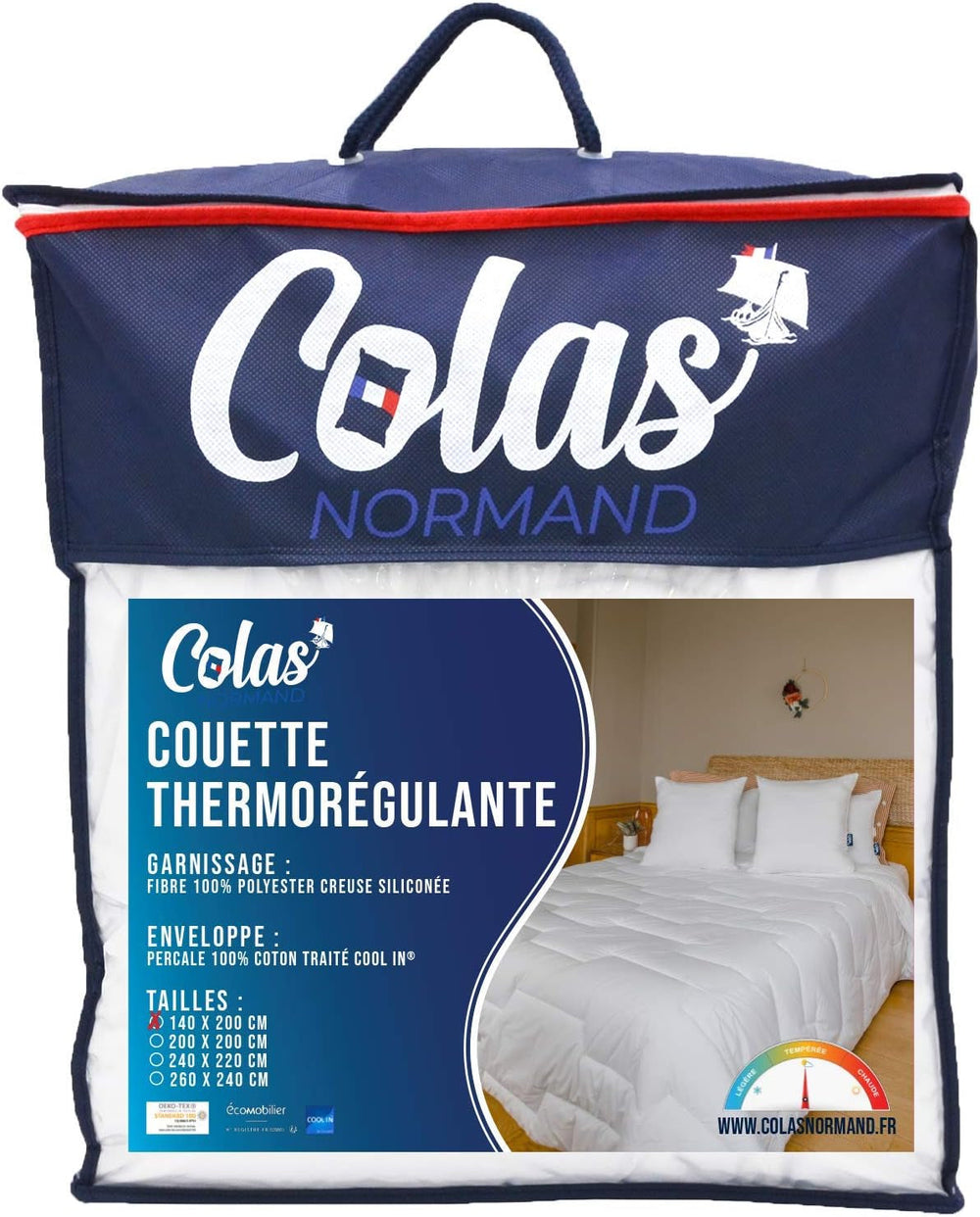 COLAS NORMAND Couette thermorégulatrice, Cool In, Tempéré, 140 X 200 Cm, Sueur, Ventilation optimale, 100% percale, Fresh Feel, Français, 53130255, Blanc Naty Shop Couettes et couettes Blanc 140X200 Cm