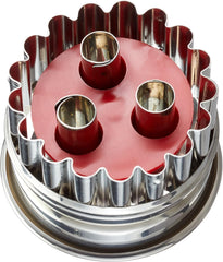 Städter 966056 Moule à biscuits Linzer avec éjecteur, 3 trous, acier inoxydable, argent/rouge, 4,8 x 4,8 x 4,8 cm