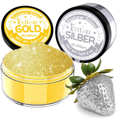 Paillettes comestibles pour boissons – Fidton 2 couleurs en poudre colorant alimentaire, paillettes comestibles pour gâteaux, fondant doré, beignet, paillettes comestibles pour boissons, cocktails, or et argent comestibles – 5 g