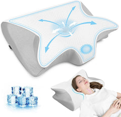 HOMCA Oreiller Cervical en Mousse à Mémoire de Forme Oreiller Orthopédique 2 en 1 Oreiller de Soutien du Cou avec Housse de Refroidissement 3D Oreiller de Couchage Ergonomique pour Dormeurs sur le Dos, sur le Côté et sur le Ventre Gris 60X13/11X40cm Oreillers Cervicaux Orthopédiques Naty Shop Gris