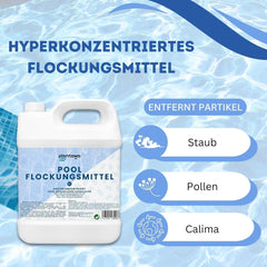 Floculant piscine 5L | Floculant de piscine pour une eau cristalline | Très concentré et économique | Convient à tous les systèmes de filtration | Aucun additif nocif