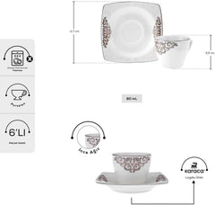 KARACA Nazende Ensemble de tasses à expresso en porcelaine – Tasses à café turques de 80 ml avec soucoupes, service à café moderne 12 pièces avec 6 tasses à café et 6 soucoupes, tasses à moka – Blanc