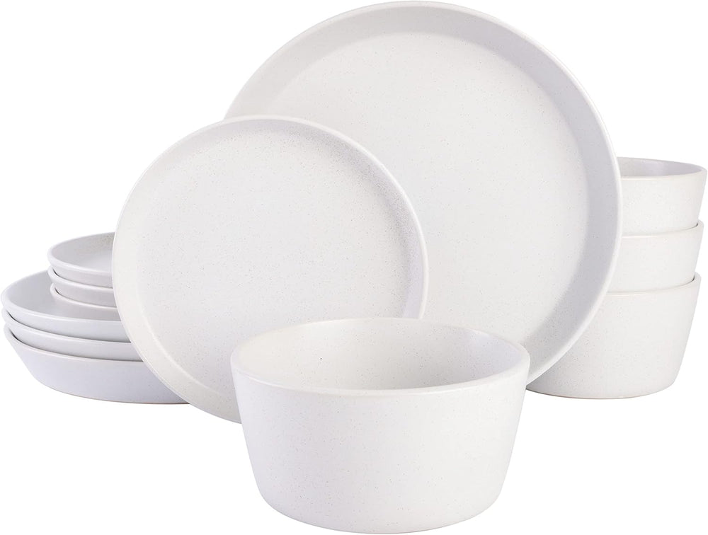 Set de veselă Sofia Coupe, serviciu pentru 4 persoane (12 piese), alb cu pete