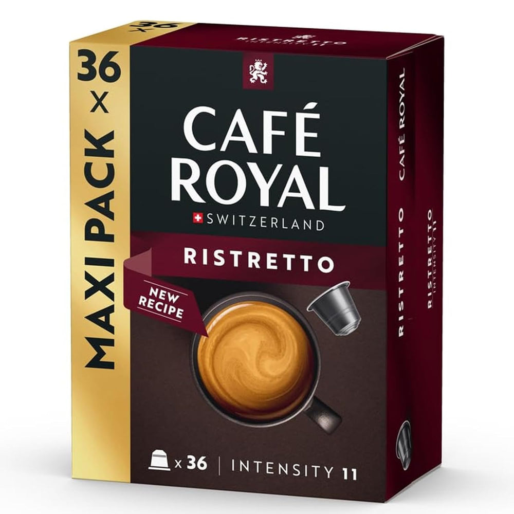 Café Royal Ristretto – Capsules de café compatibles Nespresso®, 100% Arabica, torréfaction intense, foncée, intensité 11/12, Rainforest Alliance, 36 capsules