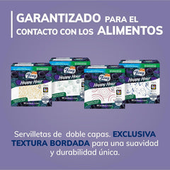 Happy Hour | Lingettes double couche | 16 paquets À 50 pièces À 33 X 33 Cm | Certifié FSC | Électricité 100% renouvelable | Emballage recyclable fabriqué à partir de plastique recyclé