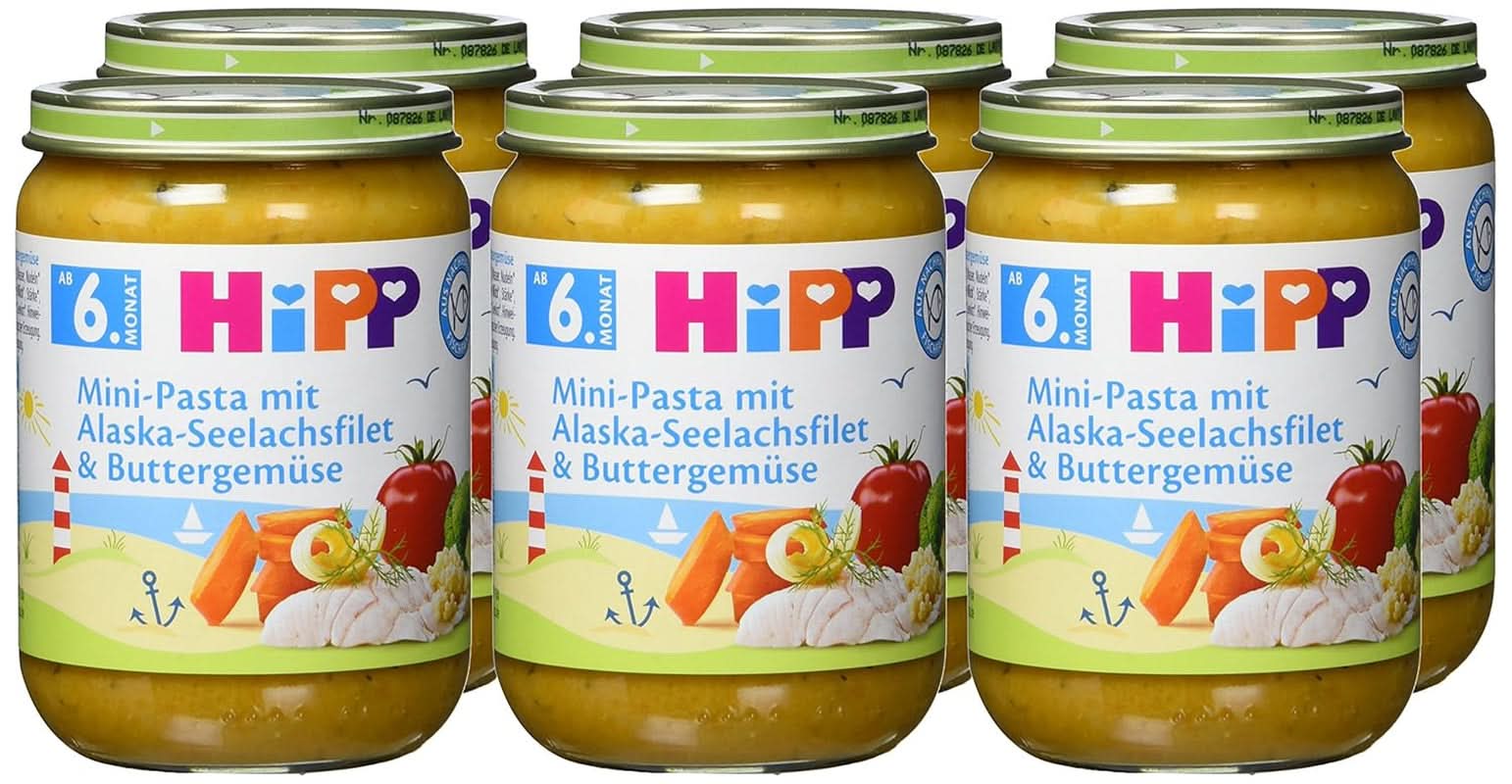 Paste Hipp Mini cu file de peste Pollock de Alaska și legume cu unt, pachet de 6 (6 x 190 g) Mama si Copilul Naty Shop