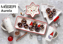 MÄSER 931974 Série Aurela Weihnachtsteller 3er Set, 3 Weihnachtsgeschirr Teller als Plätzchenteller, Stollenplatte, Gebäckteller, Keksteller, Weihnachtsservice Geschirrset Weihnachten, Steingut