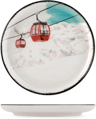 Winter Escape Service de table de Noël 12 pièces en grès – Design skieur d'hiver nordique – Passe au lave-vaisselle et au micro-ondes