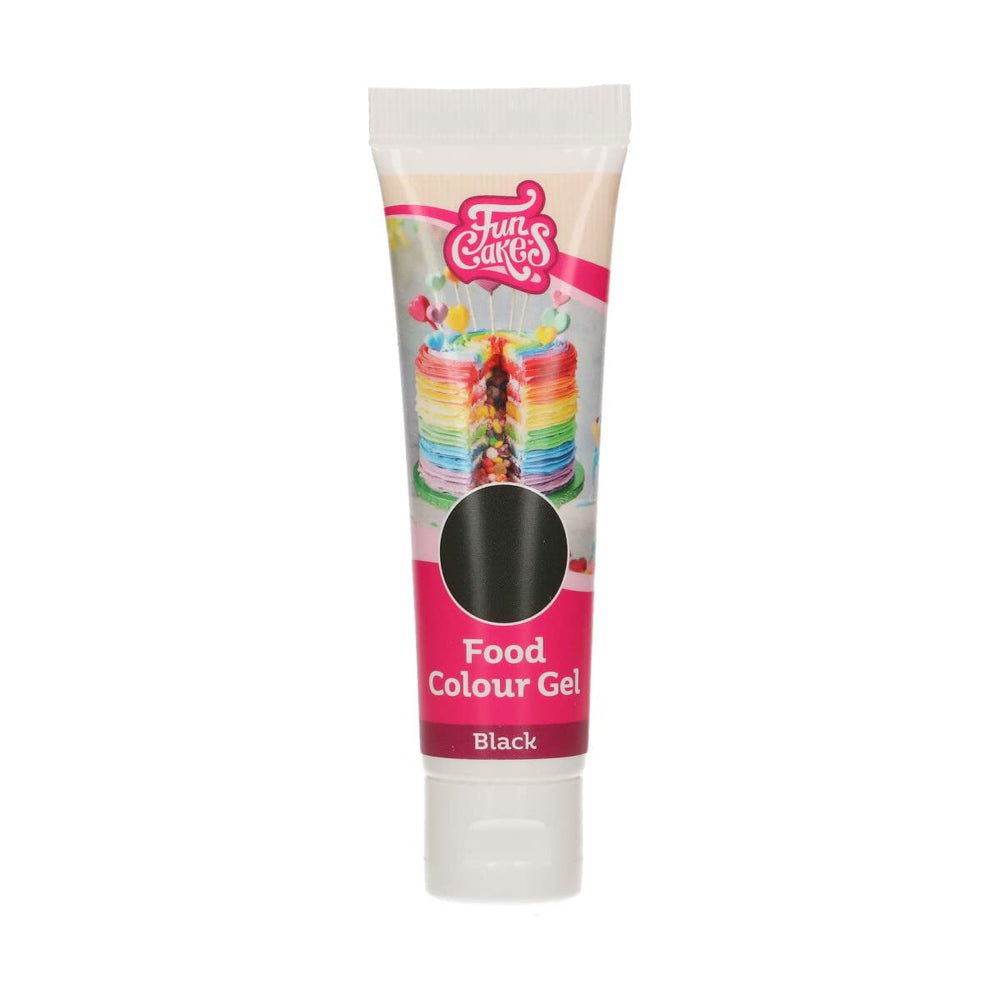 Colorant alimentaire Funcakes, gel noir : Colorant alimentaire très concentré pour pâte, crème, fondant et pâte d'amande. Dosage facile. Une seule goutte pour créer des couleurs vibrantes. Halal. 30g.