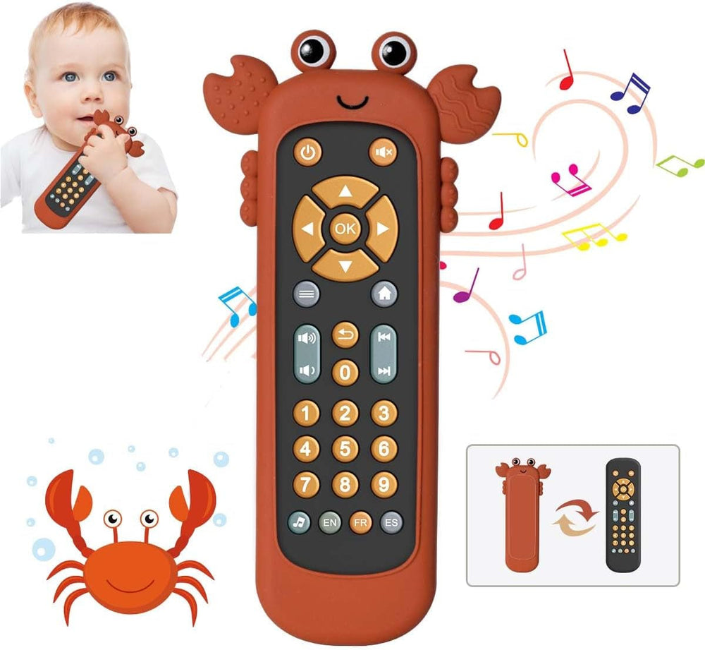 Jouet télécommandé pour bébé avec lumière et musique, anneau de dentition en silicone souple, joli tapis d'éveil, jeu musical télécommandé réaliste en 3 langues, jouet éducatif précoce à partir de 6 mois