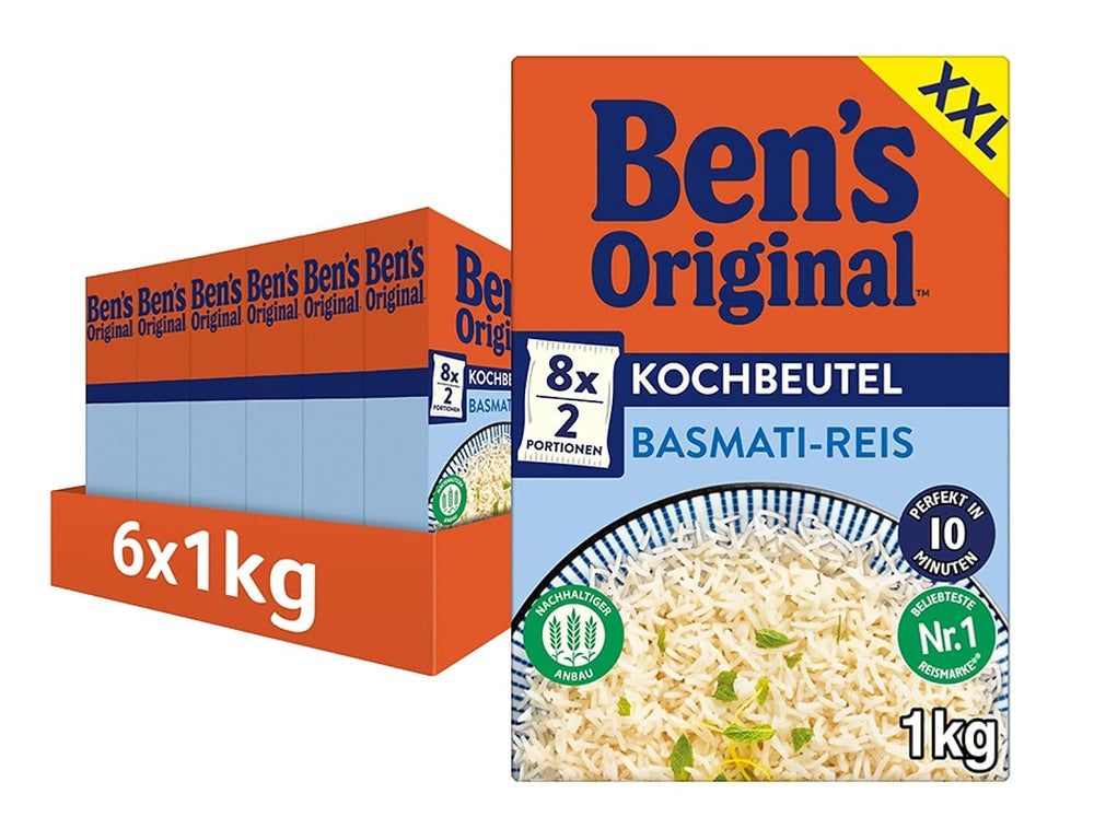 Ben's Original Riz Basmati, faire bouillir dans un sac pendant 10 minutes, 6 paquets (6 x 1 kg)