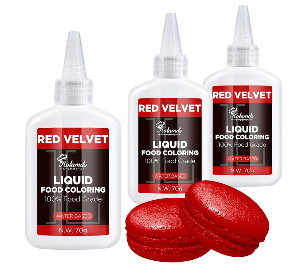 Colorant alimentaire liquide, ensemble de colorants alimentaires velours rouge pour la cuisson de gâteaux, macarons, biscuits, colorant alimentaire pour la décoration de gâteaux, liquide pour colorer les boissons (70 g x 3)