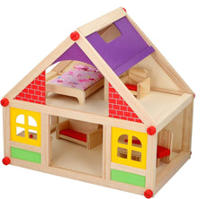 Marionette Wooden Toys - Casă de păpuși din lemn cu mobilier și păpuși - 11 bucăți Casute de papusi Naty Shop
