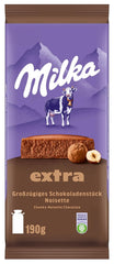 Milka Extra Noisette – Chocolat au lait alpin fourré délicatement et crémeux aux noisettes – 15 x 190 g