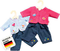 Heless 2504 - Bekleidungs-Set für Puppen, 2-teilig mit Strickjacke und Jeans, in den Farbvarianten Blau oder Pink, 1 von 2 Designs (zufällige Auswahl), Größe 35 - 45 cm