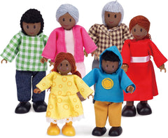 Hape Doll Family - Ensemble d'accessoires de maison de poupée en cuir foncé 6 pièces avec figurines en bois et en tissu, jeu de simulation, jouet éducatif, jouet d'apprentissage interactif pour enfants à partir de 3 ans