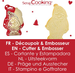 ScrapCooking - Ensemble d'emporte-pièces en bois Père Noël en relief - Emporte-pièce de Noël en acier inoxydable en relief - Accessoires de pâtisserie - Idée cadeau de Noël pour la cuisine - 2079