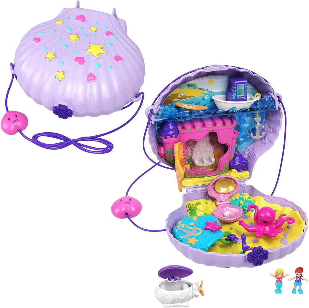 Polly Pocket Cercueil Thème Sous-marin Enroulable Autour du Sac Coquillage 2 Poupées 1 Sous-Marin Polly Pocket Sirène Jouet Âge 4 GNH11 Naty Shop Poupées Violet