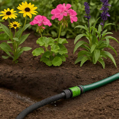 Kinzo Tuyau d'arrosage 15M Ø14mm - Tuyau d'arrosage à 3 Coupleurs - Tuyau d'arrosage à économie d'eau pour systèmes de pulvérisation - Tuyau Noir