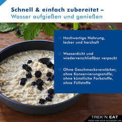 Trek'n Eat Protein Porridge – Petit-déjeuner riche en protéines pour l'extérieur | Table lyophilisée pour le camping, la randonnée et les expéditions | Garnissant, rapide à préparer, idéal pour voyager