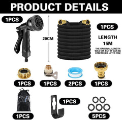 Tuyau d'arrosage flexible extensible de 15 m, tuyau d'arrosage flexible avec 8 fonctions de pulvérisation, tuyau d'arrosage flexible de 1/2" à 3/4", pour arrosage du jardin, lavage de voiture, lavage et arrosage