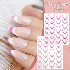 12 pièces French Tip Nagelsticker Selbstklebend Bunte French Nails Schablone Nagelaufkleber Nail Art Stickers Nageldesign DIY Nägel Zubehör(12 Farben)