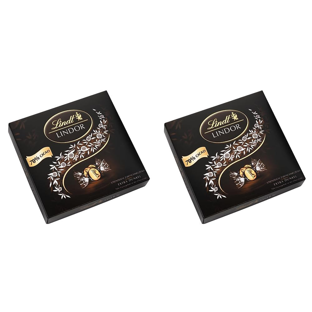 Coffret cadeau LINDOR Extra Black 70% Cacao, Chocolat cadeau, env. 15 truffes LINDOR, 186 g (paquet de 2)