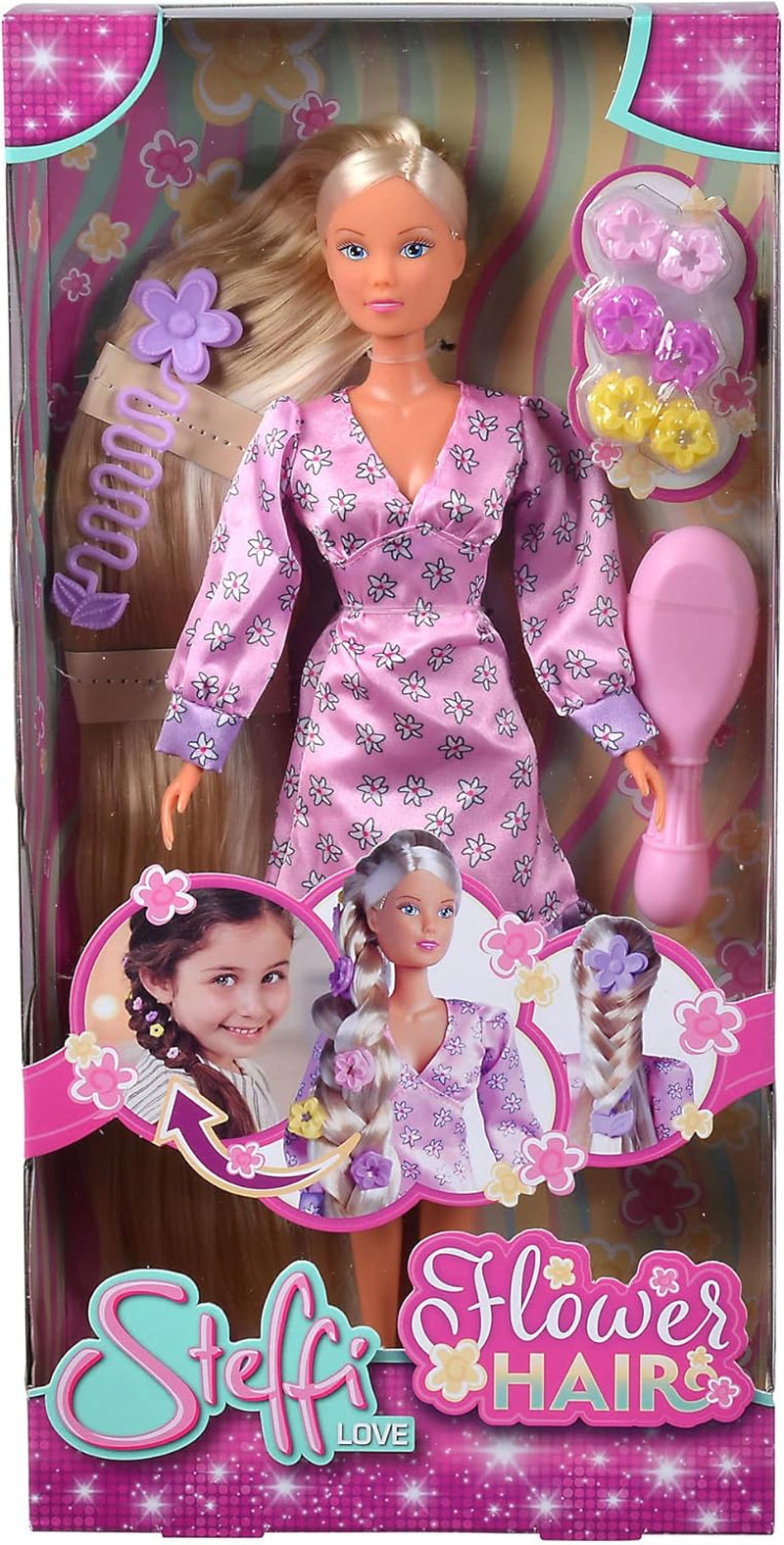 Simba 105733640 - Steffi Love Flower Hair, poupée aux cheveux extra longs, comprend 6 pinces, accessoire de tresse et peigne, 29 cm, à partir de 3 ans