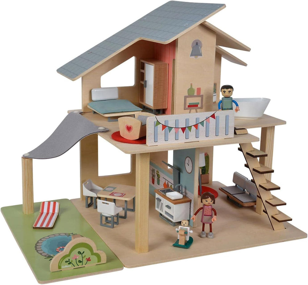 Eichhorn - Maison de poupée avec accessoires - Incl. meuble et 3 figurines, Non assemblé, En bois, 25 pièces, 53X36X44 cm de large, À partir de TROIS ans Dollhouses Naty Shop Titre par défaut