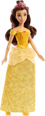 Jucărie Mattel Disney Princess, Păpușă la modă Belle articulată cu haine și accesorii strălucitoare, inspirată din filmul Disney, cadou pentru copii, HLW11