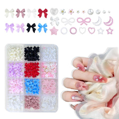Décorations d'art d'ongle 3D, 1 boîte de breloques d'art d'ongle, breloques d'art d'ongle de coeur de fleur de style mixte, décorations d'art d'ongle en résine, pour décorations d'art d'ongle, accessoires de bricolage
