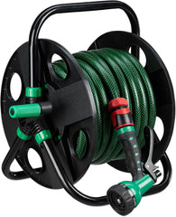 Relaxdays Enrouleur de Tuyau d'arrosage Vide pour Tuyau d'arrosage 30 m 1/2", Hauteur-Largeur 39 x 43 x 30 cm, Noir-Vert