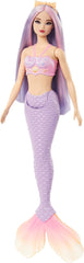 Poupée Barbie Sirène avec cheveux et bandeau fantaisie roses et lilas, haut en coquillage et poupée à nageoires arrière bleu lavande, HRR06 Naty Shop Dolls
