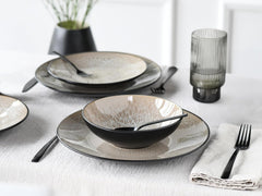 CreaTable, 24464, Série Malmö Beige, Service de table 18 pièces pour 6 personnes, Service d'assiettes en grès, Passe au lave-vaisselle et au micro-ondes, Fabrication de qualité