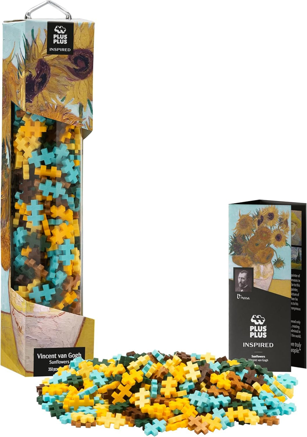 Plus-Plus 5163 Geniales Konstruktionsspielzeug, Sonnenblumen von Vincent Van Gogh, Inspired-Edition, Kreativ-Bausteine Tube, 350 pièces, Tournesols